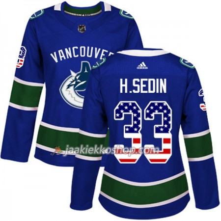 Nainen NHL Vancouver Canucks Pelipaita Henrik Sedin 33 Adidas 2017-2018 Sininen USA Flag Fashion Authentic